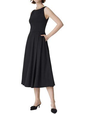 OGL Move Boatneck Bamboo Ponte Midi Dress with Pockets – Size M – Black – BNWT
